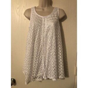 Landa Women’s White Tunic Hi Lo Tank Top Lace Overlay Size Medium Floral Lace